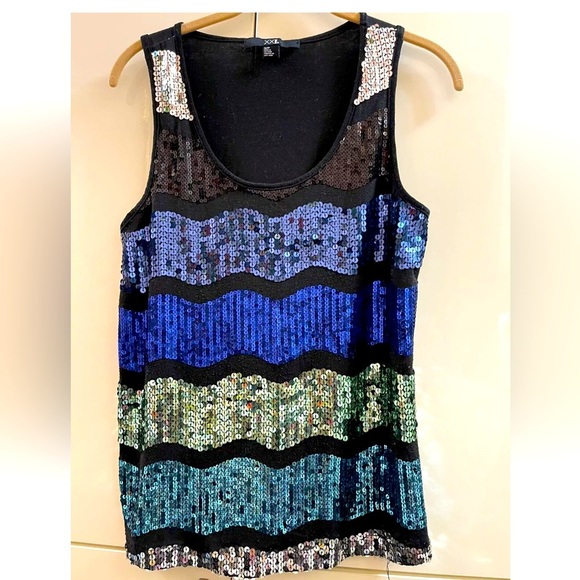 Chic Sequin Tank Top -XXI Women's Sleeveless Shirt SP Black blouse Holiday Party - Picture 1 of 3